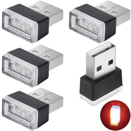 5pcs Ambient LED Light, Mini USB Light, USB Atmosphere Light, Plug-in 5V Light for Car, Car Interior Light, USB LED Light, Suitable for Car, Most USB Interface Vehicle or Equipment (Red)