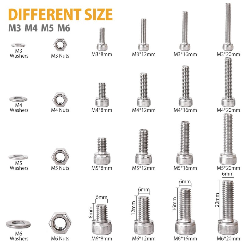 520PCS M3 M4 M5 M6 Stainless Steel Hex Button Screws