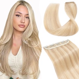 TESS Clip In Hair Extension Remy,Hair Extensions Real Human Hair One Peice 5 Clips Straight Natural Hairpieces for Womens/Girls(#18/613 Ash Blonde & Bleach Blonde,20Inch)