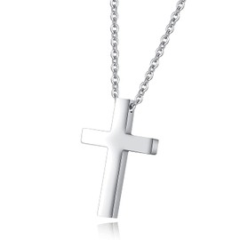 AIKS Jewelry Brand Popular Cross Necklace for Women Simple Cross Pendant Silver Stainless Steel Necklace Pair Couples Good Luck Amulet Necklace New York Style, Stainless Steel