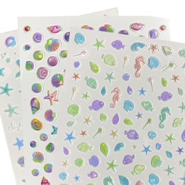 HYWWPFLAY 3 Sheets 5D Embossed Beach Nail Stickers - Starfish Seashell Dolphin Summer Nail Art Stickers Decals for Women, Self-Adhesive Ocean-Themed Design Supplies DIY Manicure Decoration
