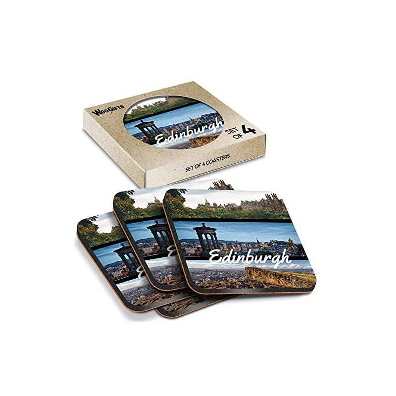 4 x Square Coasters - Edinburgh Scotland UK Travel Cork