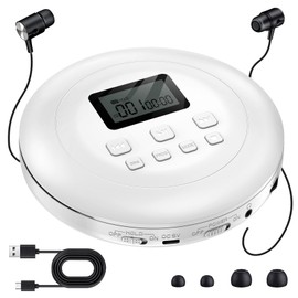 Gueray Portable CD Player, Convenient to Carry, Sound Prevention, CD Walkman, Compact, Stereo Earphones, Shock Protection, Repeat Function, BBS Bass Enhancement, Ultra Lightweight, Disc, Supports