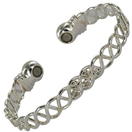 Magnatural Pure Copper Magnetic Bracelet Bangle Women’s Shiny Silver Crystal Design 2 strong magnets Ladies Gift Pouch Included