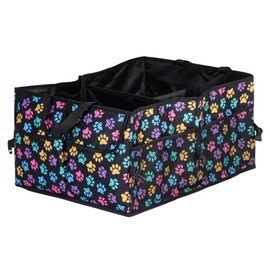 GreaterGood Collapsible Paw Print Car Trunk Organizer with 6 Pockets Truck SUV and Sedan Caddy With Compartment Vehicle Storage Container (Argyle Paws)