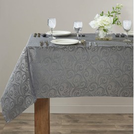 Home Beyond & HB design - 60 x 104 Inch Jacquard Rectangular Tablecloth, Waterproof Spillproof Wrinkle Resistant Polyester Table Cover Protector, Grey