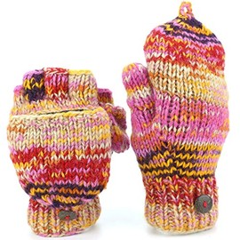 LOUDelephant Wool Knit Fingerless Shooter Gloves - Space Dye (Red & Pink)