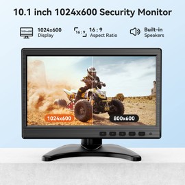 Miktver 10.1 inch Monitor, 1024x600 LCD IPS Monitor 10 inch Security CCTV Display with HDMI, VGA, BNC, RCA Interfaces for Home, Office, Warehouse Surveillance