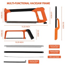 Hacksaw Set, Steel Saw 12 inch with Replaceable Saw Blades and Metal Miter, 3PCS Handsaws (Hacksaw Frame, Mini Hacksaw, Junior Hacksaw), Metal Saw, Multifunction Hand Saw for Metal, Wood, PVC Pipes
