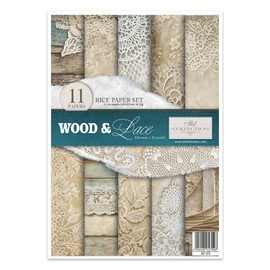 ITD Collection - Rice Paper Decopatch - Decoupage Paper - Writing Paper for Decoupage Technique - Rice Paper Sheets - A4 29.7 x 21 cm - Wood & Lace - RP-075