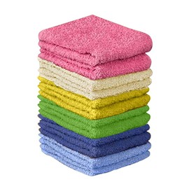 QUBA LINEN 100% Cotton Washcloth Set – Ultra Soft, Light-Weight, Highly Absorbent, 12x12 Multi-Color Rainbow Towels – Pack of 12 Face Cloths for Bathroom, Baby, Gym, Spa & Travel Use