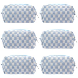 PAZIMIIK Checkered Makeup Bag for Purse Portable Zipper Make Up Pouch Small Cosmetic Case for Travel Accessories (6PCS Blue)