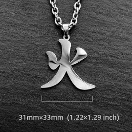 Wchama Fire Kanji Elements Necklaces for Japanese Stainless Steel Pendant Chain Necklace Men Women (Fire Kanji)