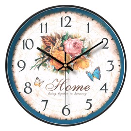 NUOVO 12 Inch Floral Wall Clock Country Kitchen Clock Rustic Garden Style Home Wall Clock Retro Clocks Silent Living Room Bedroom Office Home Decor
