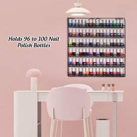 AMT 6-Tier Metal Nail Polish Rack, Hold Up to 108 Bottles, Wall Mount Display Shelf, Organizer for Nail Polish, Makeup, Cosmetics, Beauty Essentials, Essential Oils, Tattoo Ink, Home, Salon, Spa
