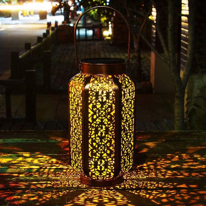 5730LED Hanging Lamp Solar Powered IP44 Waterproof Hex Hollow Lantern