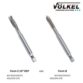 Völkel HexDrive Machine Tap (Hex Socket) 1/4 Inch Bit, HSS-E, M3-M12, DIN371/376, Form B & C, Metric Thread, Through Hole, Stainless Steel Drill, Tap Cutter