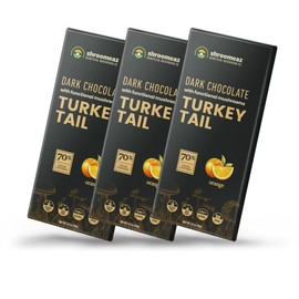 Shroomeaz Functional Mushroom Chocolate Bar with Turkey Tail Supplement for Gastrointestinal & Gut Microbiome Support - Vegan - 70% Dark Chocolate (3 Count - Orange)