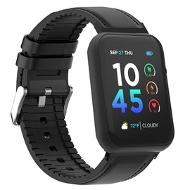 Lamshaw Compatible with ITOUCH AIR 4 Band, 24mm Leather Silicone Breathable Replacement Smartwatch Strap Wristband Compatible for ITOUCH AIR 4 41mm / 46mm / Air 3 44mm Smartwatch (Black)