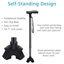 XSL Cane Tips - 3/4 Inch Heavy Duty Rubbers Self Standing Quad Base Replacement Walking Cane Tips (Black)