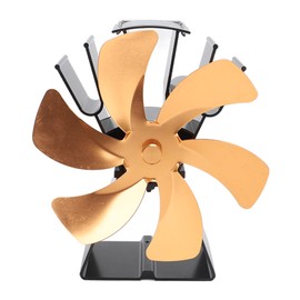 6 Blade Heat Powered Stove Fan Aluminum Alloy Manual Control Desktop Fireplace Fan for Wood Burning Stoves Pellet Log Burners Gold
