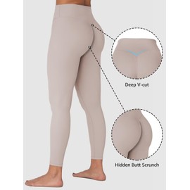 Sunzel Sunzfly Hidden Butt Scrunch Workout Leggings for Women, Butt Lifting High Waisted Gym Yoga Pants with Tummy Control 25" Beige Large