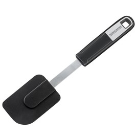 FACKELMANN Teigschaber 26 cm Sense, praktischer Teigspatel für beschichtete Koch-, Backutensilien, mit rutschfestem Soft-Touch-Griff (Farbe: Silber/Schwarz), Menge: 1 Stück
