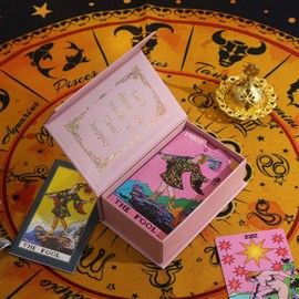 GIBZ Tarot Cards Deck Pink Design Future Telling Game Card Set with Guidebook Holder Box for Beginners
