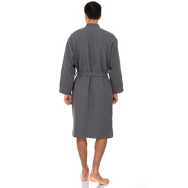 TowelSelections Men’s Waffle Bathrobe Lightweight Spa Kimono Bath Robe X-Small-Small Steel Gray