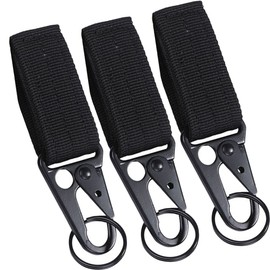 Lack labo Keepers Holder Set of 3 Key Rings with Velcro Multi-functional Belt Buckle Carabiner Outdoor Survival Games Climbing Nylon Hook Black