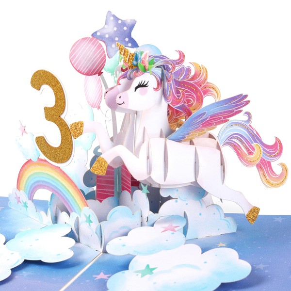 Liif Unicorn Happy 3rd Birthday Card, Pop Up Birthday Card