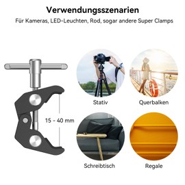 SMALLRIG Super Clamp Stativ Klemme mit 1/4 und 3/8 Gewinde, Superclamp Universal Befestigungs-Mechanismus((Aluminium) für DSLR Rig - 735