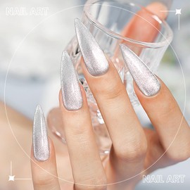 SUPWEE Silver Cat Eye Gel Polish, Magnetic Holographic Gel Nail Polish Glitter Shimmer Gel Polish with Magnet Soak Off U V Gel Salon DIY at Home, 0.5 OZ