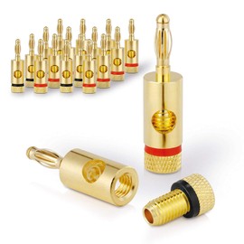 conecto Banana Plug Speaker Connector Premium (Set of 16) for all Speaker Cables with a Diameter of max. 6 mm², 16 Pieces with Colour Coding (8 x Red, 8 x Black), 24 K Gold-Plated
