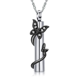 shajwo Cylinder Butterfly Urn Ashes Necklace for Women Men Cremation Jewelry of Loved Ones Memorial Vial Pendant,Black