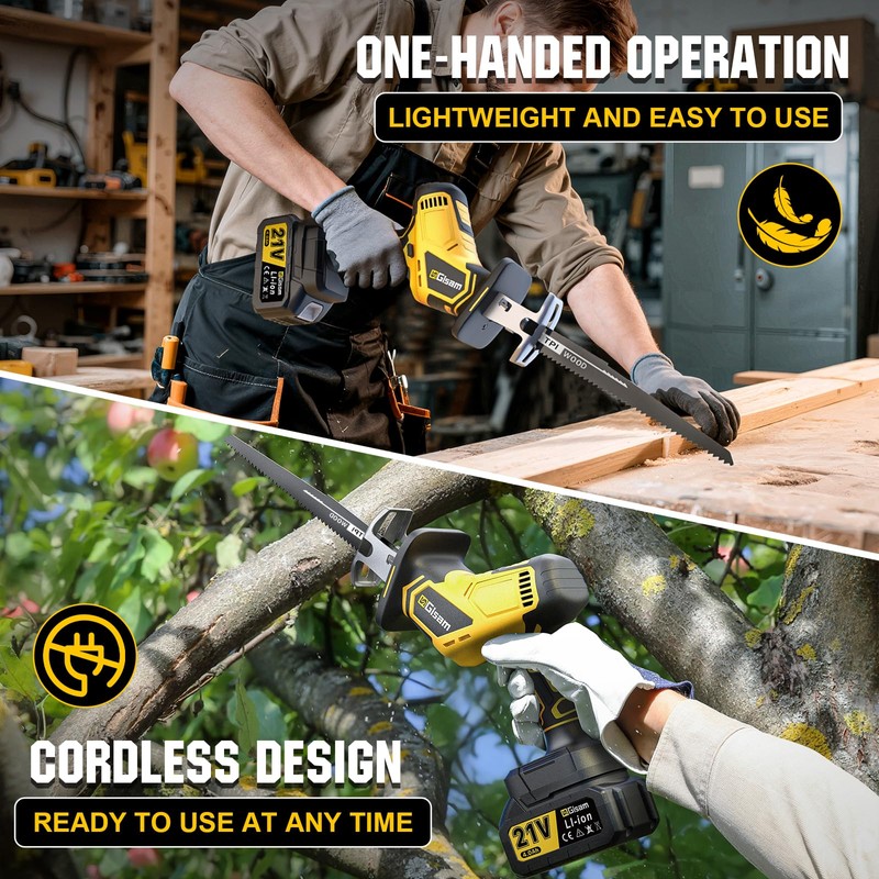 Cordless Reciprocating Saw -2x4.0Ah Batteries, Brushless Motor, 3500SPM Max, One-Hand