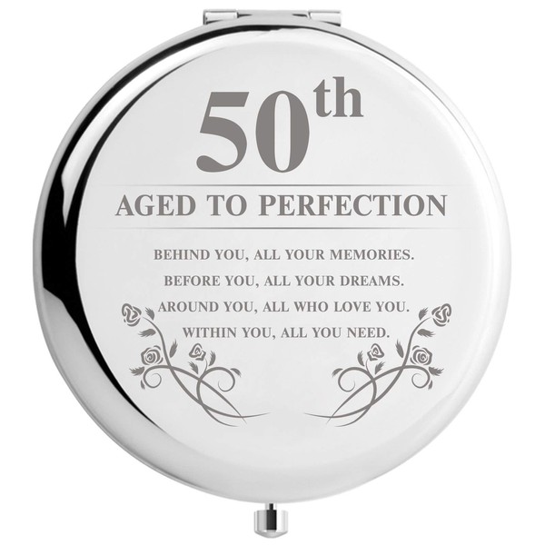 50th Birthday Gifts Women Makeup Mirror, 50 Years Old Gifts for Women Turning 50, Happy Birthday for Her Wife Mom Sister Best Friends (50th Aged to Perfection)