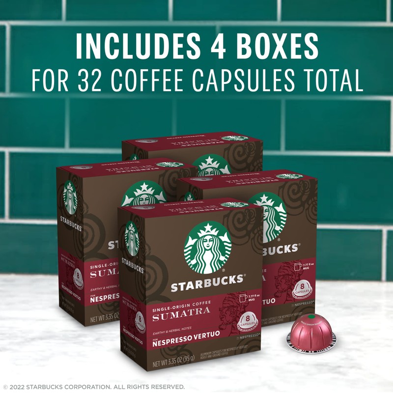 Starbucks by Nespresso Vertuo, Single-Origin Sumatra, Dark Roast Coffee, 32-count