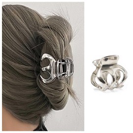 Inilbran Metal Claw Clips Vintage Hair Jaw Hair Clamp Strong Clips Non-Slip Pine Hair Catching Barrette Pine Clips Decorative Accessories for Women Headpiece (Silver)