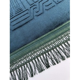 Prayer Rug Muslim Mat Islamic - Thick Large Padded Sajadah for Kids Men Women with Islam Prayer Beads for Eid Travel Ramadan, Soft Luxury Great for Knees and Forehead(Green)
