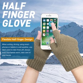Long Keeper Winter Warm Fingerless Gloves Stretchy Knitted Gloves for Men Women Half Finger Knit Winter Mittens Thick Wool Liner for Driving Cycling, One Size