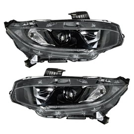 Thomletha Driver Side and Passenger Side Headlights Assembly Halogen Replacement for Honda Civic 2016-2021 Housing Black Lamp LH RH 2PCS 33150TBAA01 33100TBAA01