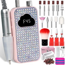 Professional Rechargeable Nail Drill Machine: 45000RPM Glitter Portable Cordless Nail Drill, Electric Nail File Kits with Bits & Base Easy Use E-File for Home & Salon Manicure Pedicure (Pink)