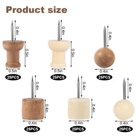 Aililong Pack of 150 Wooden Push Pins for Bulletin Board - Drawing Pins Wooden Head Pins with Storage Box - Bulletin Board Pins for Office, School and Home in 6 Styles - Craft Projects and Card