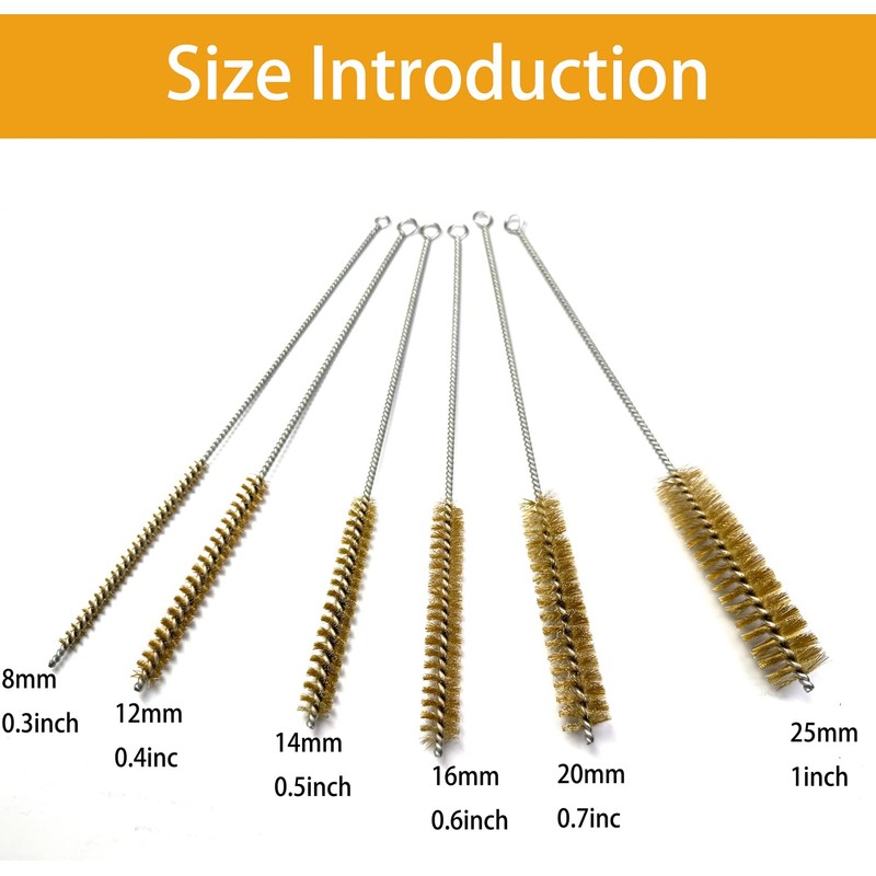 Preamer 6pcs Brass Tube Pipe Cleaners Brush Set , Multi-Functional