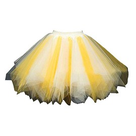 Womens Yellow White Plus Size Puffy Tutu Layered Tulle Petticoat Skirt for Party