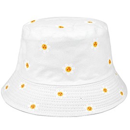 Reversible Bucket Hat for Men Women Summer Travel Beach Outdoor Fishing Hat 100% Cotton - J876-White