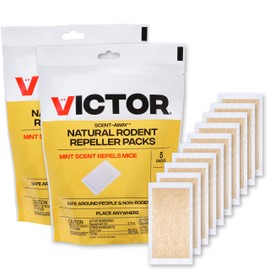 Victor M805-2SR Scent-Away Natural Rodent Repeller – Peppermint Oil Mouse and Rat Repellent – 10 High-Strength Rodent Repelling Sachets Included, Yellow, 2 Pack