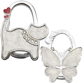 KUNHEHO Purse Hook for Table Foldable Handbag Hanger Folding Bag Holder Butterfly and Cat Design(White)