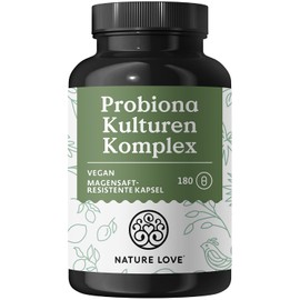 NATURE LOVE® Probiona cultures complex - 20 bacterial strains + organic inulin - 180 gastro-resistant capsules - high-dose: 20 billion CFU per daily dose - vegan, produced in Germany